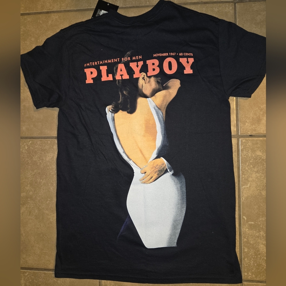 Playboy tee shirt with image on the back nd playboy logo on the front